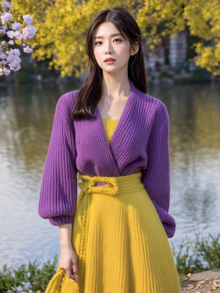 Yellow Winter Clothing - Gaun sweter panjang pergelangan kaki warna