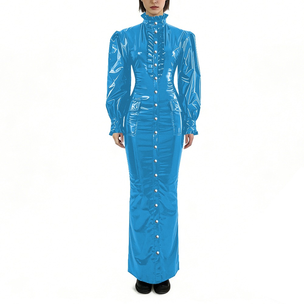 Winter Clothing For Plus Size Women - Gaun Pensil Panjang PVC Mengkilap Ukuran