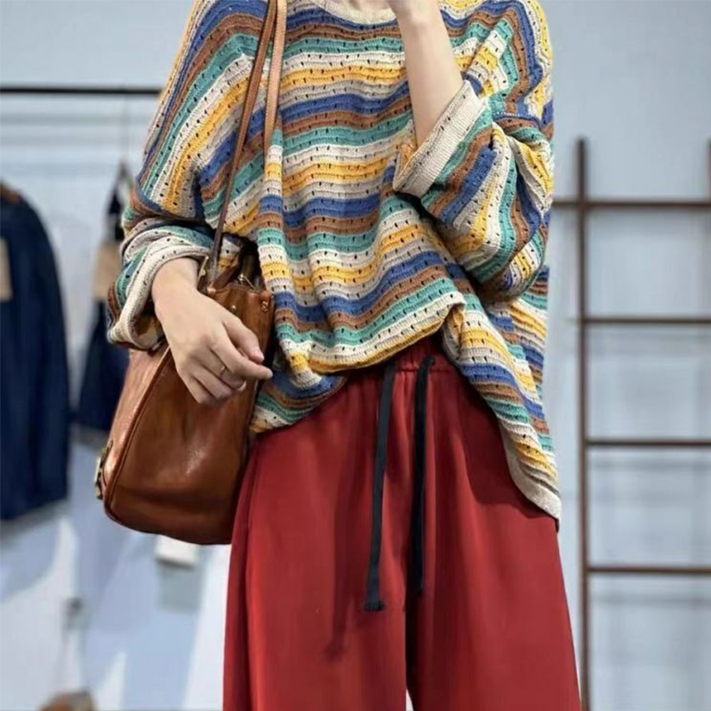 Yellow Winter Clothing - Sweter Lengan Panjang Bergaris Wanita Musim