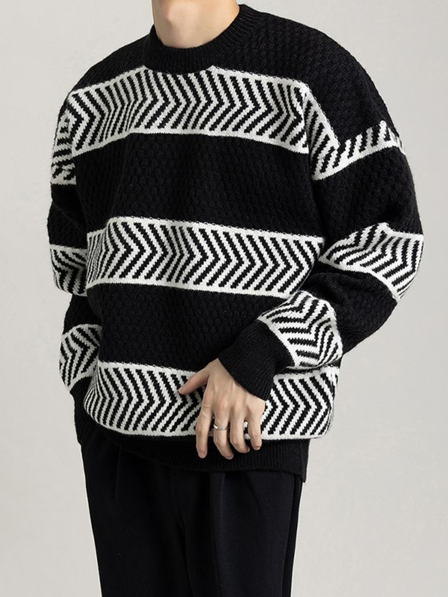 Winter Clothing Hong Kong - Sweater rajut garis-garis kasual, pakaian rajut