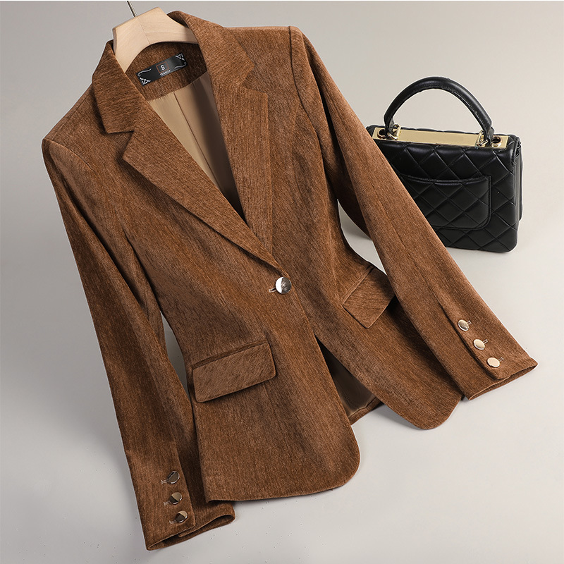 Yellow Winter Clothing - Blazer Beludru Emas Kuning Wanita Musim