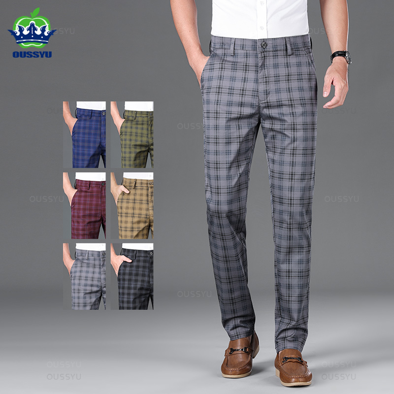 Winter Clothing Brands - OUSSYU celana panjang kotak-kotak pria, Bawahan