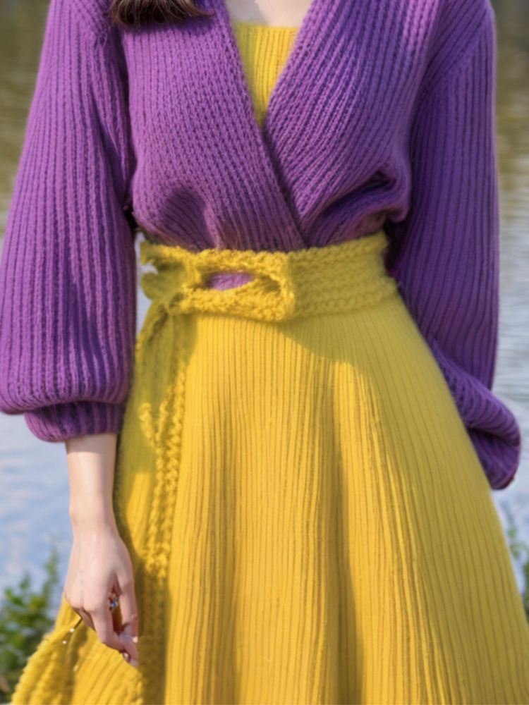 Gaun sweter panjang pergelanga - Yellow Winter Clothing ulasan dan harga